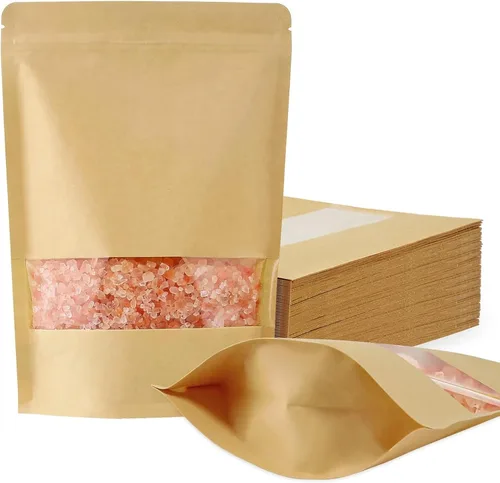 Vista 8 de FireKylin 100 bolsas de papel marrón con ventana, bolsas de pie de 3.5 x 5.5 pulgadas, bolsas de almacenamiento de alimentos con cremallera