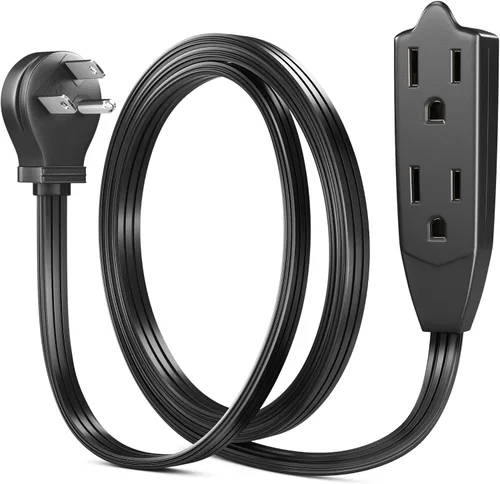Vista 13 de Maximm Cable de extensión de enchufe plano de 1 pie / cable, salida múltiple - Cable de extensión de enchufe en ángulo de 3 clavijas - Negro