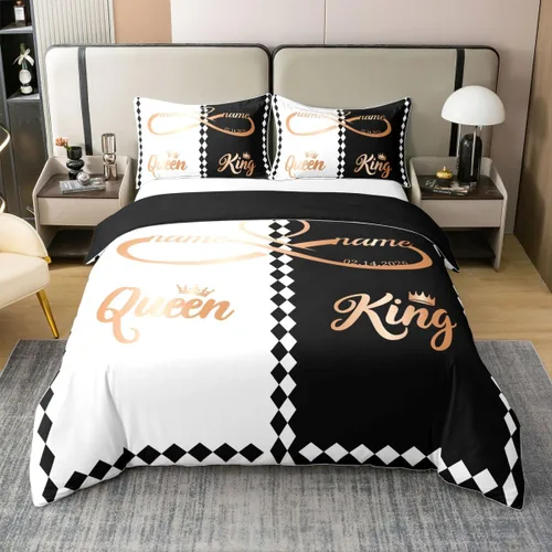 Vista 10 de Erosebridal King and Queen - Funda de edredón personalizada 100% algodón, funda de edredón romántica para el día de San Valentín para los Negro