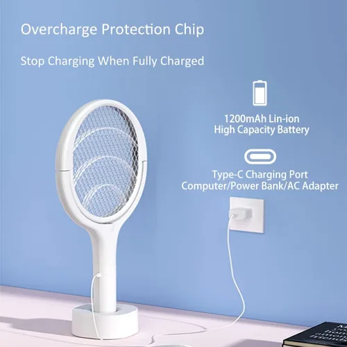 Vista 4 de Matamoscas eléctrico, raqueta exterminadora de insectos USB-C, giratoria Rotating Head, Rechargeable, Usb-C Charging Port, Bug, Zapper, Mosquito