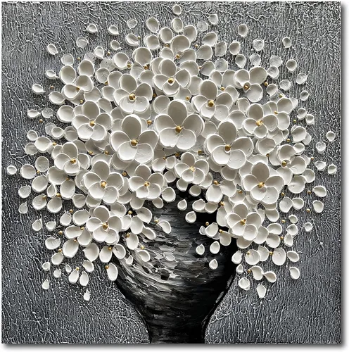 Vista 11 de Epicler art Pintura al óleo decorativa de flores 3D moradas pintadas a mano, arte de pared decorativo de pared de flores, arte moderno, sala