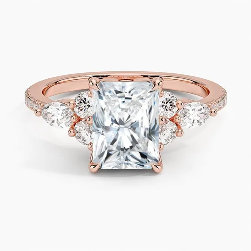 Vista 4 de Anillo de compromiso de diamantes creados en laboratorio con marquesa lateral y redondos de laboratorio de 1.06 quilates con certificado IGI de 1.06