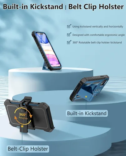 Vista 3 de [Usado] FNTCASE Funda para iPhone 11: con funda de clip para cinturón y soporte, cubierta de protección de grado militar resistente a prueba