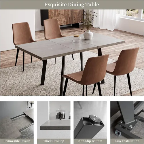 Vista 4 de Zerifevni Juego de mesa de comedor de 5 piezas, mesa de cocina moderna de 46 pulgadas con 6 sillas de comedor para 4, mesa de comedor expandible