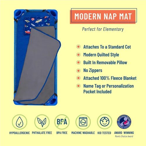 Vista 5 de Wildkin Mochila infantil de 12 pulgadas con moderna alfombrilla para siesta (fuera de este mundo)