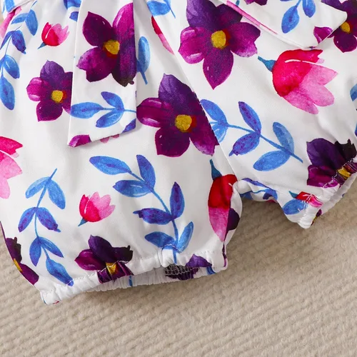 Vista 6 de puseky Conjunto de ropa de bebé para niñas de 0 a 24 meses con letras + pantalones cortos florales + diadema para bebé