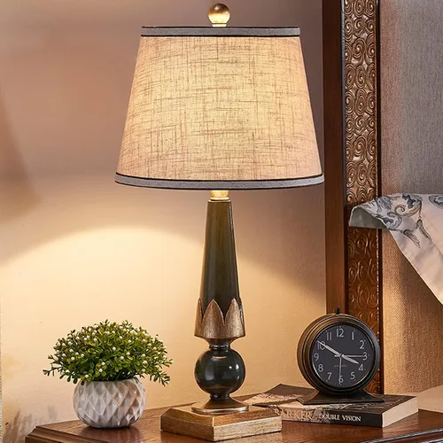 Vista 3 de Lamp For Desk Retro Table Lamps Resin Bedside Table Lamps with Fabric Lampshade Concise Nightstand Lamps for Home Office Study Table Lamp, 24.4"H
