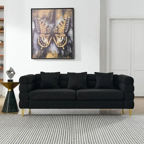 Vista 3 de Modern Loveseat Sofa Couch for Living Room, 81''W Lounge Futon Couch with 3 Pillows, Comfortable Seating Cushion, for Small Space Apartment, Concise