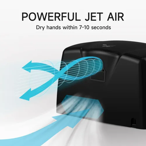 Vista 7 de JETWELL Secador de manos automático comercial de alta velocidad - Secador de manos de acero inoxidable resistente - Soplador de mano de viento cálido