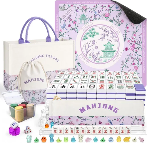 Vista 13 de GUJYUYIF166 American Mahjong Tiles Set with Mat, Racks and Accessories White
