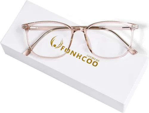 Vista 8 de FONHCOO Gafas de bloqueo de luz azul para mujeres y hombres, TR90, marco de moda, gafas de luz azul para computadora Café