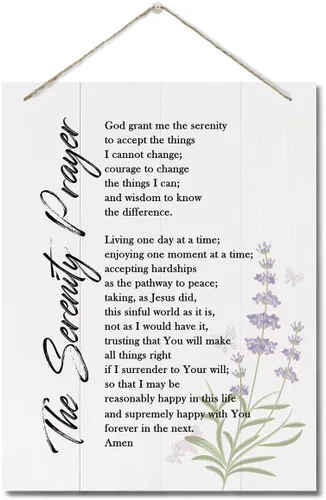 Vista 7 de Letrero de decoración de pared con texto en inglés "The Serenity Prayer", cita inspiradora de versículo de la Biblia, placa de pared impresa