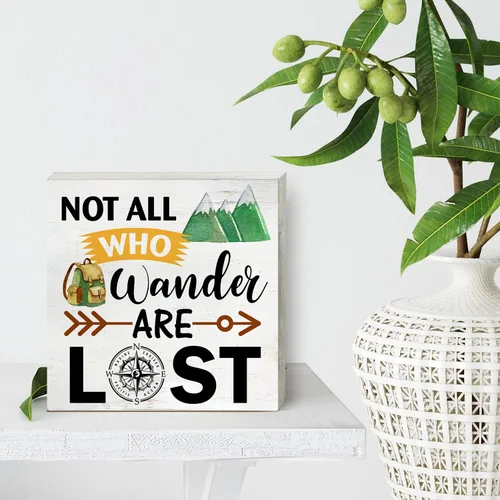 Vista 4 de Cartel rústico de madera con texto en inglés «Not All Who Wander are Lost Mountain» para decoración del hogar, caja de madera para campamento