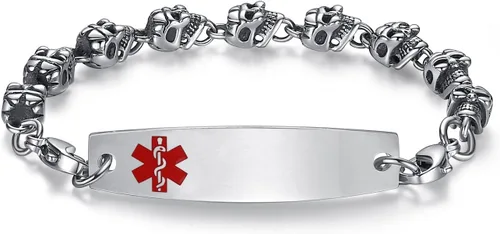 Vista 150 de Brazaletes de alerta médica ajustables de 7.5" a 9" para mujer/hombre, de acero inoxidable, intercambiables Cadena de bloque