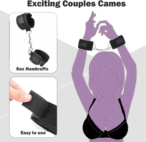 Vista 4 de BDSM - Kit de restricciones para cama sexual, juguetes de cuerda, esposas peludas, juego de puños de mano para adultos adultos para dormitorio, kit
