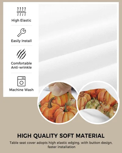 Vista 2 de LiDU Juego de 4 fundas de asiento de otoño de calabazas naranjas para sillas de comedor, fundas protectoras para sillas de Acción de Gracias, fundas