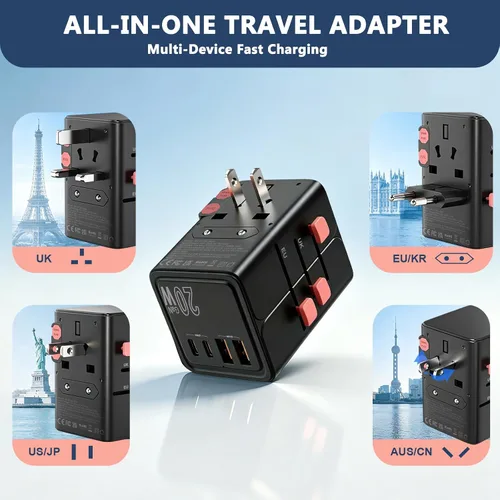 Vista 4 de JcBlaon Adaptador de viaje universal, adaptador de enchufe internacional 20 W