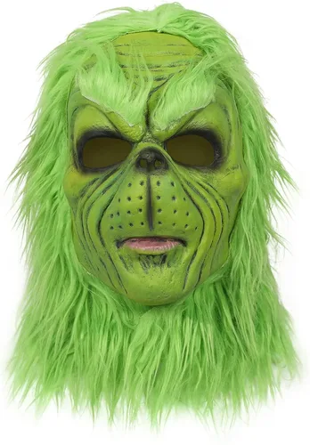 Vista 9 de La Máscara de Cosplay de Navidad, Máscara de Látex para Adulto de Navidad, Máscara de Cosplay Verde