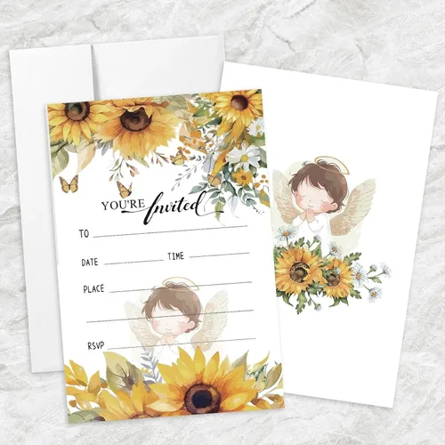 Vista 7 de AEHIE 20 juegos de invitaciones de bautizo con forma de fiesta de bautizo para baby shower, con sobres, tarjetas de invitaciones con cruz dorada