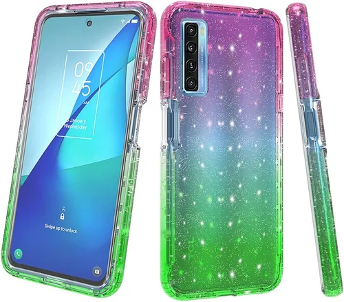 Vista 4 de Funda de cuerpo completo diseñada para TCL 20S con purpurina, protector de pantalla integrado, absorción de golpes, antiarañazos, resistente