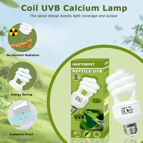 Vista 7 de UVB 5.0 Reptile Light13W, lámpara tropical fluorescente compacta, bombilla UVB de bobina para reptiles de selva tropical, luz para camaleones