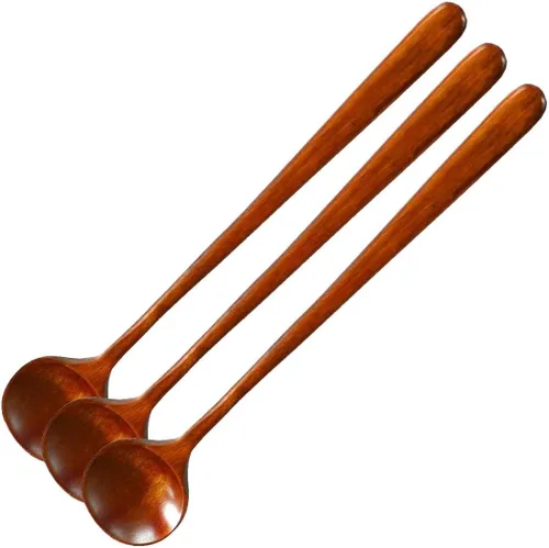 Vista 10 de 1 cuchara de madera de olivo, 11 en estilo coreano, cuchara redonda ranurada con mango largo para mermelada de oliva