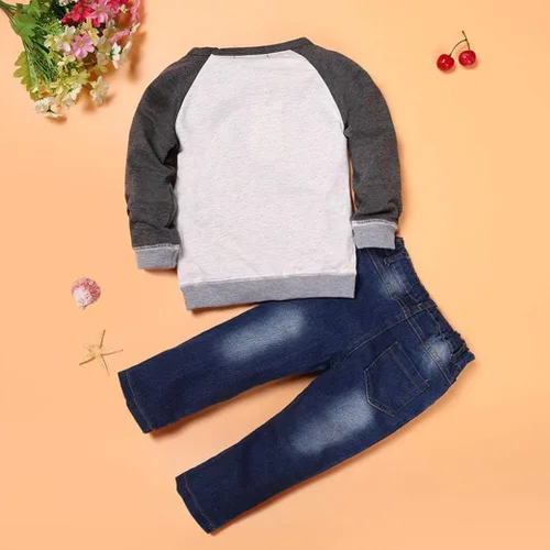Vista 2 de Conjunto de 2 7 años de edad, 2 piezas de camiseta de impresión de coche + pantalones vaqueros largos