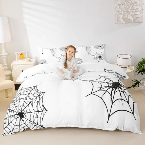 Vista 14 de Feelyou Juego de ropa de cama para niños, gatos negros, tamaño individual, funda de edredón de linterna de calabaza de Halloween para niños y niñas