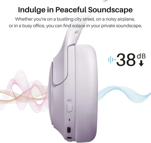 Vista 5 de TOZO HT2 - Auriculares híbridos con cancelación activa de ruido, auriculares Bluetooth inalámbricos sobre la oreja, auriculares inalámbricos E2
