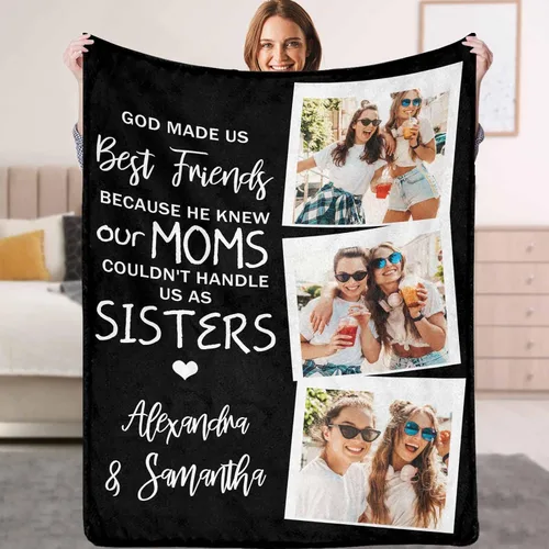 Vista 24 de YESCUSTOM Manta personalizada de Friends Forever con collage de fotos y texto, manta personalizada para mejores amigos, mejores amigos, cumpleaños
