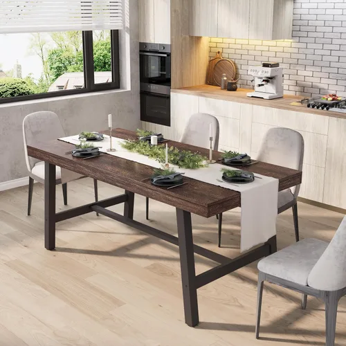 Vista 21 de GarveeHome Mesa de comedor extensible de 63 a 83 pulgadas, mesa de comedor rectangular industrial para 6-8 personas, mesa de cocina expandible