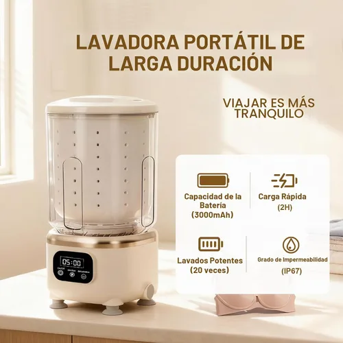 Vista 3 de [Usado] Lavadora de ropa interior, combo de lavadora y secadora portátil, mini lavado recargable, sin cable, limpieza profunda, ropa pequeña