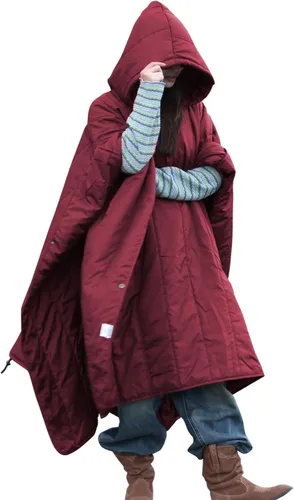 Vista 27 de DUKUSEEK Manta con capucha para exteriores, manta de camping impermeable, acolchada, forro polar grueso, cálida, resistente al viento, a prueba