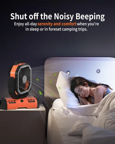 Vista 6 de ADUST Ventilador de campamento de 12 pulgadas, funciona con pilas, con linterna LED, ventilador oscilante portátil recargable de 44000 mAh