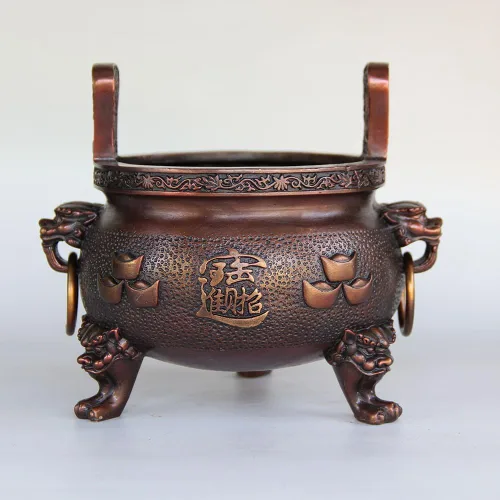 Vista 5 de Yunhao8 Chino Puro Bronce Cobre Tesoro Riqueza Foo Perro León Ding Incienso Quemador Incensario
