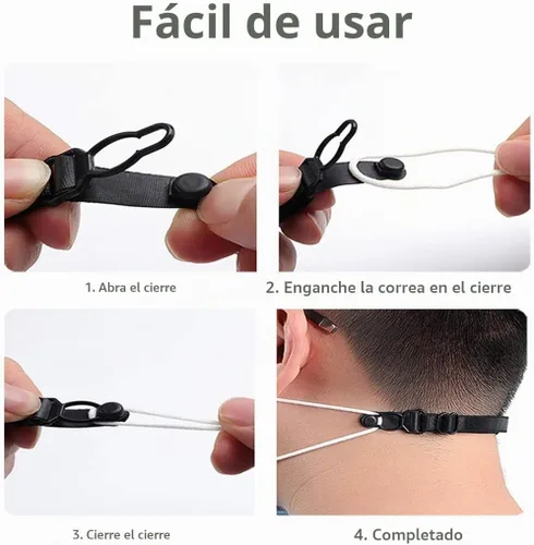 Vista 3 de Correa para mascarilla, clip para máscara facial, 10 protectores Negro (10 piezas)