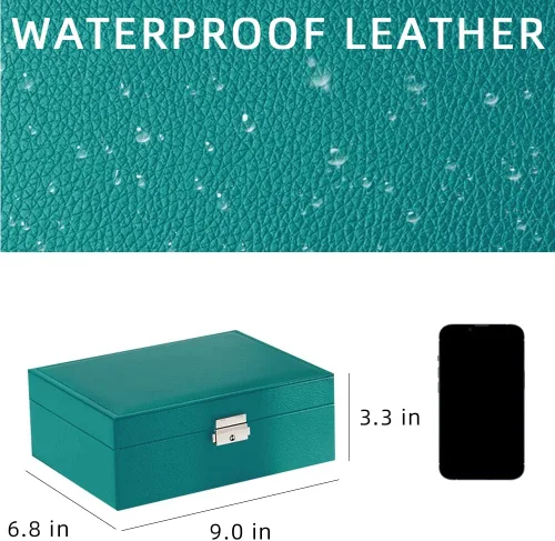Vista 3 de XYMAO Caja organizadora de joyas cajas de joyería de cuero sintético con cerradura para mujeres y niñas caja de joyería de viaje para anillos aretes