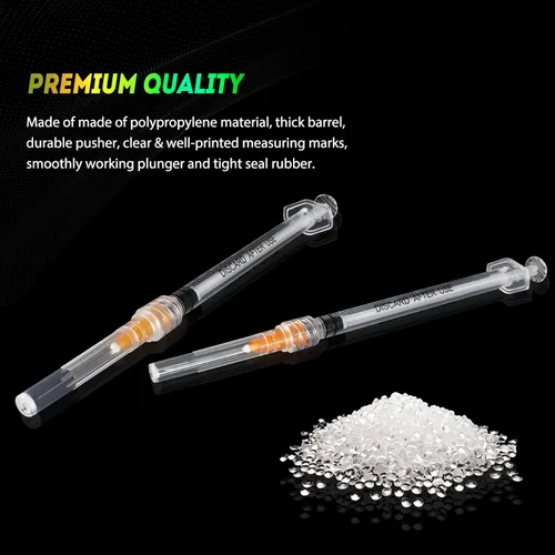 Vista 5 de Jeringa de 1ml/cc con aguja Luer Lock de calibre 25 de 1 pulgada, jeringas de muestra desechables de laboratorio, paquete de 20 Paquete sellado
