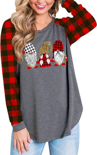 Vista 4 de Deerose Camisa de Halloween para mujer, de manga larga, divertida, a cuadros, para el día de Acción