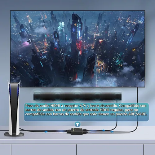 Vista 3 de Divisor HDMI 4K 1 en 2 salidas 60Hz - HDCP 2.2/2.3 Bypass, HDR, Dolby Atmos/DTS5.1/7.1 - Compatible con PS5/PS4/PS3, Apple TV, Xbox, caja de cable