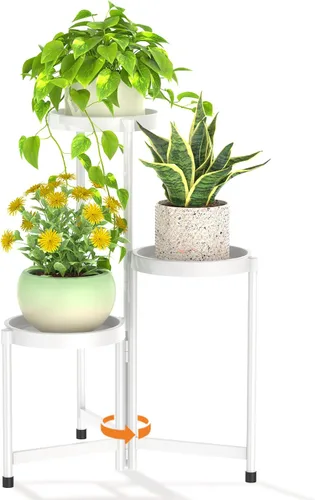 Vista 20 de LASZOLA Soporte plegable de 3 niveles para plantas de interior para múltiples macetas grandes, estante ajustable alto y resistente con estantería