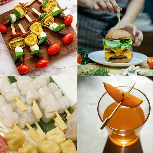 Vista 2 de 200 pinchos de bambú para aperitivos, palillos de dientes de 4.7 pulgadas con caja de almacenamiento, púas de cóctel para bebidas, brochetas