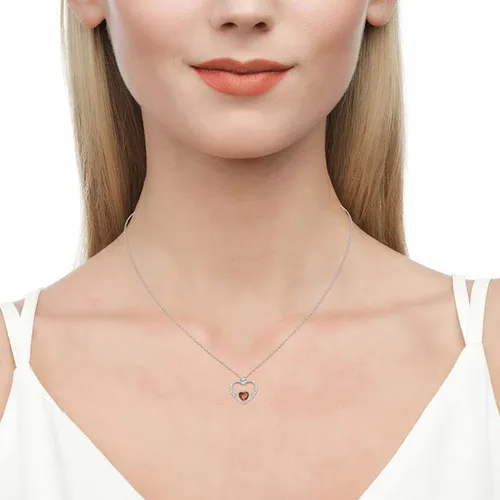 Vista 7 de Jeulia Collar de corazón de diamantes de plata de ley con doble corte de corazón infinito, colgante de amor infinito de cristal transparente