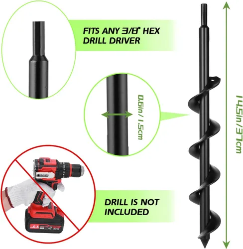 Vista 2 de ERYTLLY Broca de taladro para plantar de 2 x 14.5 pulgadas, herramienta de maceta de bulbo en espiral para agujeros de paraguas, excavadora