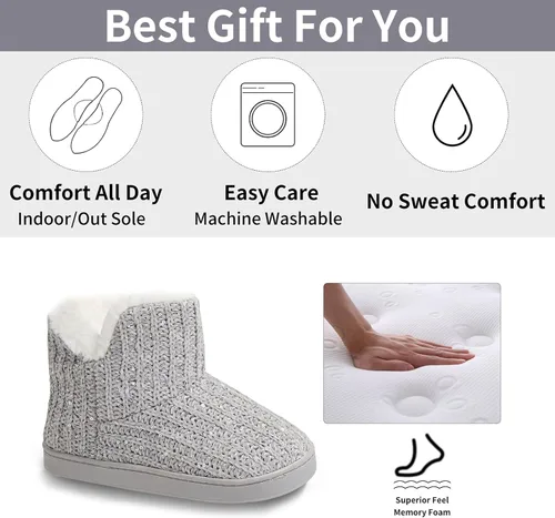 Vista 5 de WOJWSKI Pantuflas de punto para mujer, de invierno, cálidas, de forro polar, espuma viscoelástica, con cómodo forro de felpa