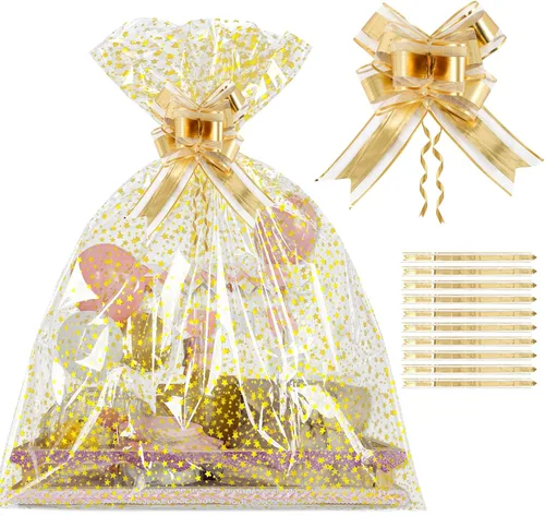 Vista 9 de 100 bolsas de regalo con estampado de estrellas de 3 x 5 pulgadas, bolsas de regalo de celofán, bolsas de regalo de celofán, bolsas de regalo