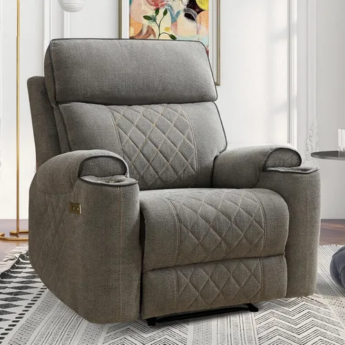 Vista 12 de HAOMARKETS Silla reclinable eléctrica, sillón reclinable eléctrico de tela suave con portavasos de metal, sillas reclinables de alta resistencia