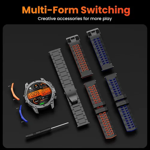 Vista 8 de Hwagol Relojes inteligentes para hombre (llamada/notificación), reloj inteligente militar de 1.52 pulgadas, dos kits de estilos, linterna, más
