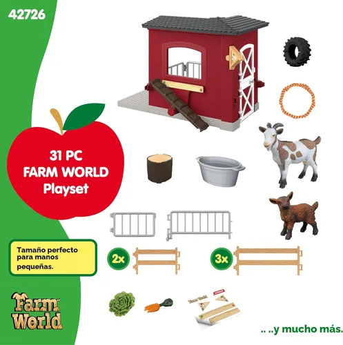 Vista 6 de Schleich Farm World – Juego de 31 piezas de establo de cabras con 2 figuras de cabras y accesorios – Juguetes de animales de granja para niños