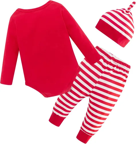 Vista 2 de BFUSTYLE Conjunto de 3 piezas para bebés y niñas mi primer mameluco de Navidad pantalones largos y sombrero 0-18 meses